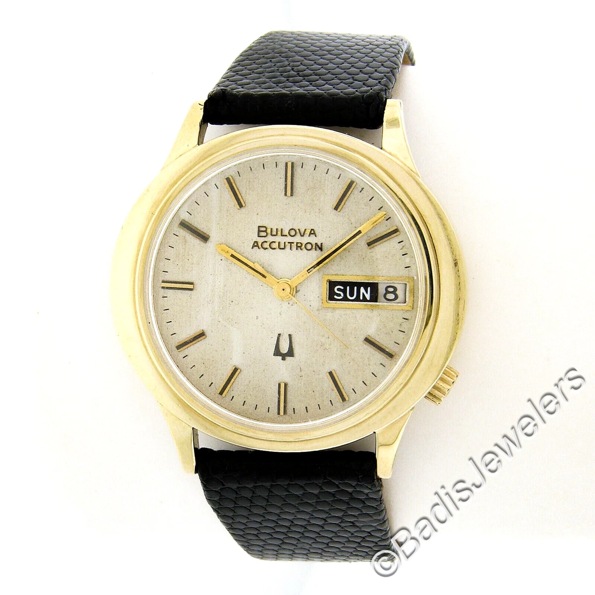 Vintage 14k Gold Bulova Accutron 38mm Oval Day Date Quartz Wrist