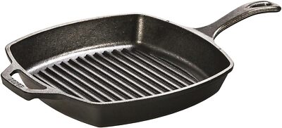 CAST IRON GRILL PAN Lodge Pre Seasoned Steak Bacon Grilling Square Skillet 10.5''