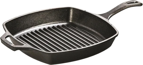 CAST IRON GRILL PAN Lodge Pre Seasoned Steak Bacon Grilling Square Skillet 10.5"