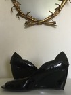 Bandalino Black Patent & Fabric Open Toe Wedge Heels Great Condition Sz.9.5 U.S. — photo 6