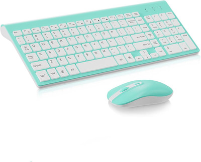 Cimetech Wireless Keyboard and Mouse Combo - Blue White | Compact Quite Scissor-