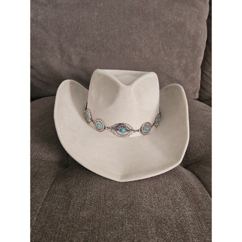 Cream Western Cowboy Hat with Turquoise Concho Band Felt Cattleman