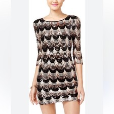 Windsor Sequin Bodycon Mini Dress with 3/4 Sleeves Sz S