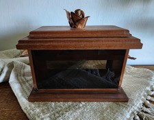 Custom Solid Wood Copper Metal Rose Leaf Pet / Loved One Ashes Urn Keepsake Box