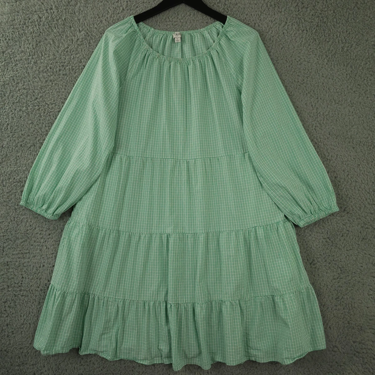 J Crew Dress Womens Large Green Gingham Cotton Blend Poplin Raglan Tiered Mini | eBay J Crew Dress Womens Large Green Gingham Cotton Blend Poplin Raglan Tiered Mini | eBay