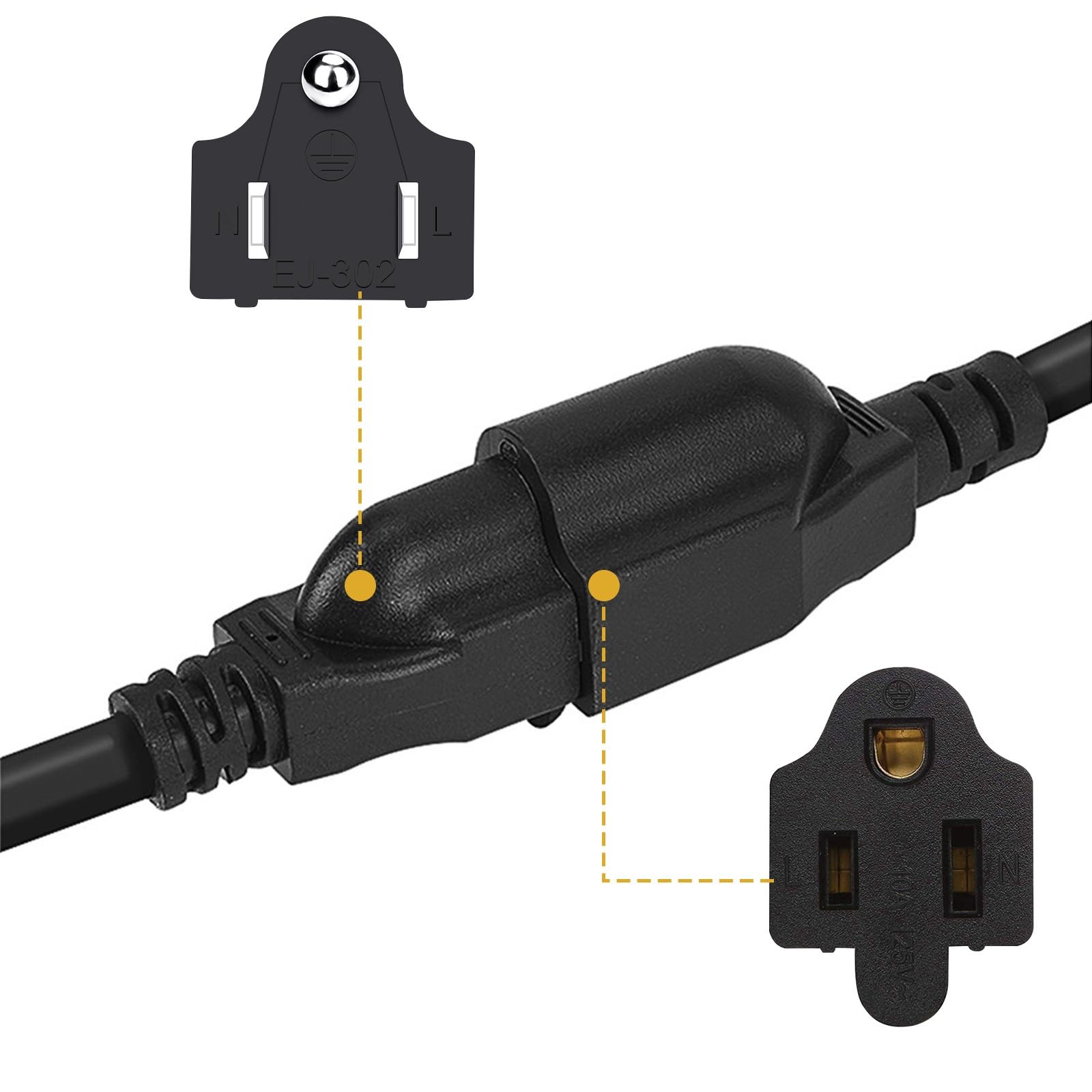 Outlet Splitter 1-to-4 Short Extension Cord 3 Prong Splitter Outlet Saver 4-W