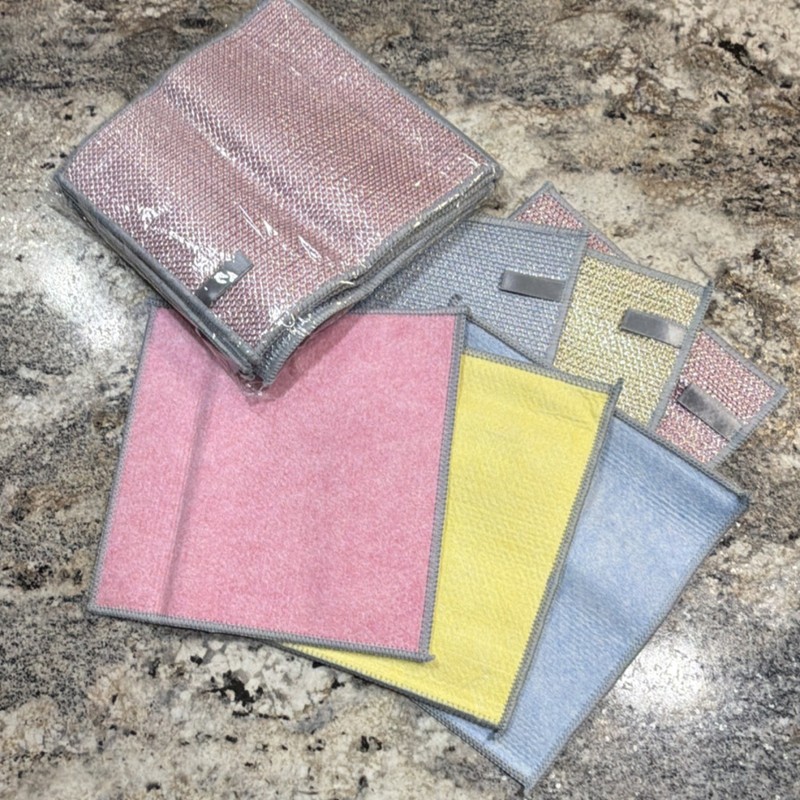 10 Pack Non Scratch Wire Dishcloth Microfiber Mesh Scrubber Reusable Kitchen Rag