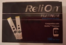 ReliOn Platinum Blood Glucose Test Strips 100 Count Expiration 12/2026 NEW
