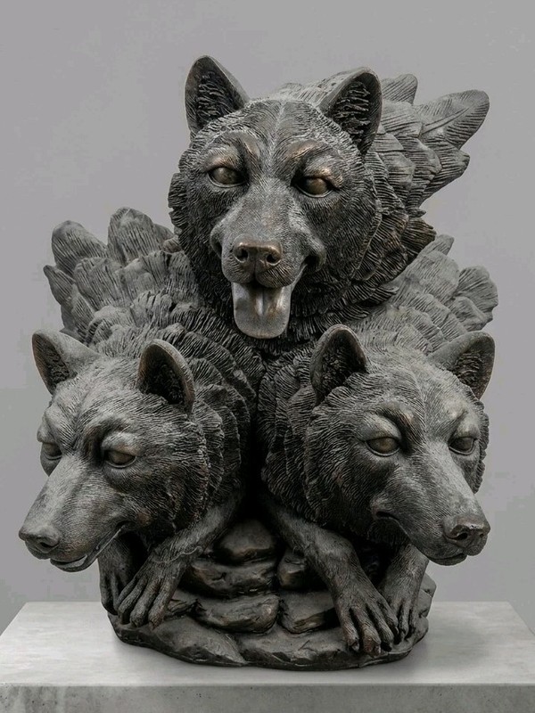Classic Wildlife Collection Triple Wolf Head Resin Statue Sculpture Base 15 Inch