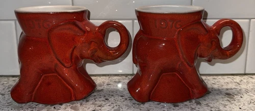 1976 Vintage Frankoma Pottery Bicentennial GOP Elephant Cup Mug Lot Of 2