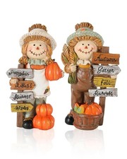 2-Pack Thanksgiving Scarecrow Figurines with Inspirational Autumn Plaques - D...