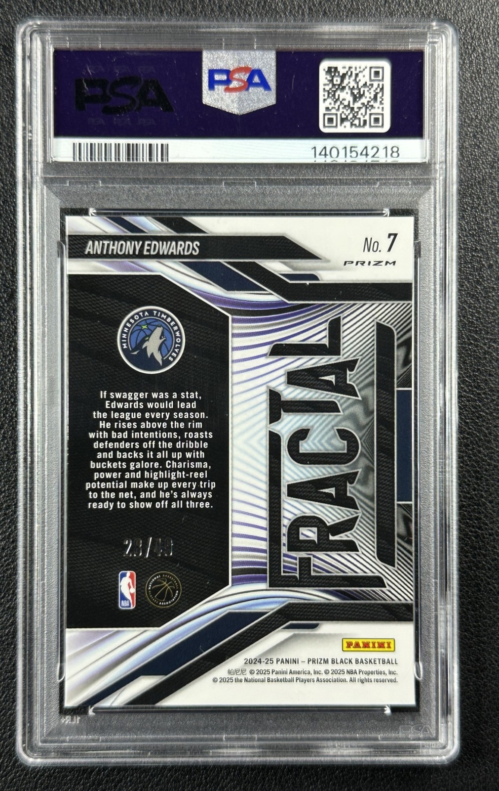 ANTHONY EDWARDS PSA 10 2024-25 PANINI PRIZM BLACK #7 FRACTAL ORANGE 28/49 view 2