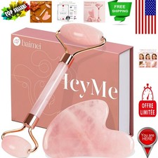 Authentic Rose Quartz Jade Roller Gua Sha - Massager for Relaxation and Lift