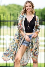 Multi Color Paisley Lightweight Kimono Bordered Motif Side Slits 25U2246