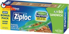 Ziploc Sandwich and Snack Bags with Easyguide Texture, Plastic Storage Bags with