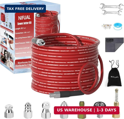 #ad NIFUAL Sewer Jetter Kit for Pressure Washer50FT 5800PSI Pressure Drain Cleaner $67.48