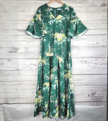 Tuckernuck Floral Maxi Dress Women Medium Green Cottagecore Forest Fairy Holiday