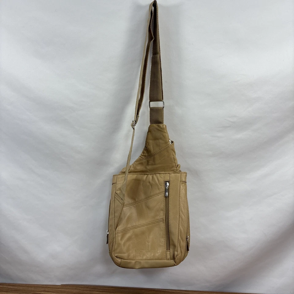Vintage BUXTON Soft Leather Sling Bag Crossbody Handbag Organizer Tan - Image 3 of 4