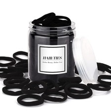 50 PCS Black Hair Ties, Cotton Seamless No Damage Ponytail Holders, Elastics