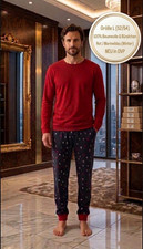 CALIDA Herren Pyjama Gr L 52 54 Schlafanzug Baumwolle Bündchen Rot Blau NEU OVP