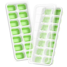 Ice Cube Tray with Lid, 2 Packs 28 Cubes Durable Stackable Ice Cube Trays for Fr