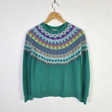 Woolovers Fair Isle Jumper Womens Small Green Wool Blend Icelandic Knit Sweater