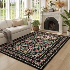 5x7 Washable Rug Vintage Floral Area Rug Non Slip Low Pile Large Rugs for Liv...