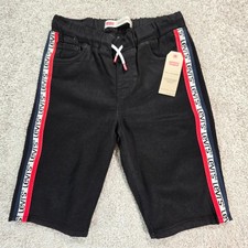 LEVI'S Big Boys Stretch Logo-tape pull on Denim Jogger Shorts In Black Large