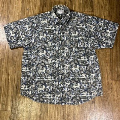 Columbia Shirt Mens Large Blue Gray Hawaiian Aloha Pineapple Button Down Cotton
