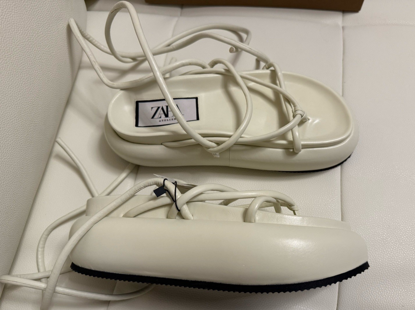 ZARA Atelier 39/9 $259 Chunky Leather Platform Ankle Tie Strappy Sandals image 7