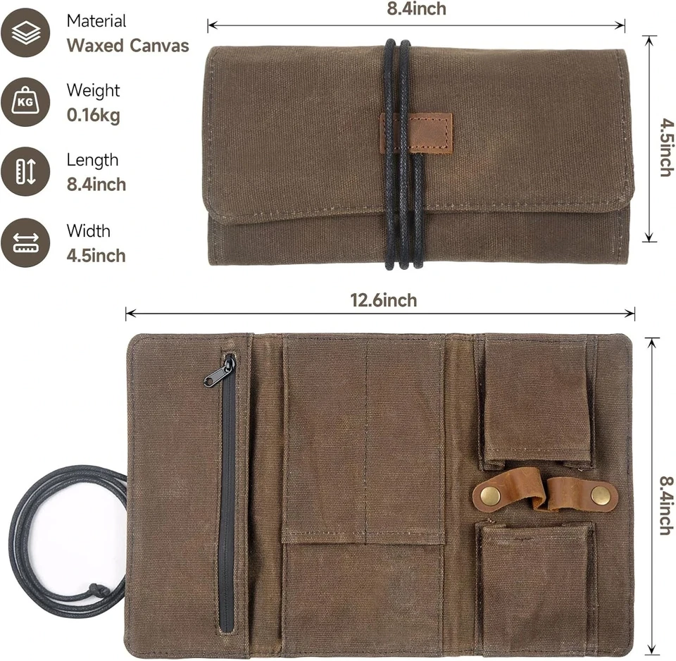 Bolsa para pipa de fumar tabaco de lona encerada con soporte para pipa de cuero estuche para pipa de viaje Foto 4 de 4