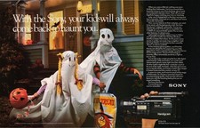 Sony Handyman Camcorder 1989 Vintage Halloween Ghosts 2pg Print Ad CCD-F70