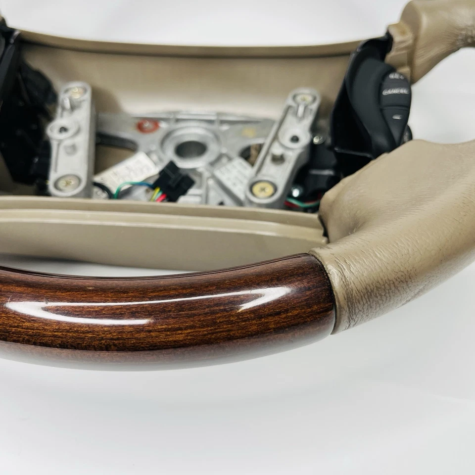 1997-03 Jaguar Xk8 XKR X100 Steering Wheel Leather Wood Switches Beige OEM - Image 2 of 4