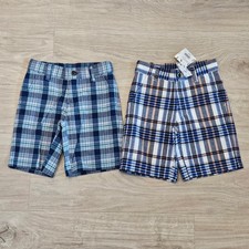 Janie and Jack Plaid Shorts Kids 4 Lot of 2 Blue NEW Adjustable Waist Preppy