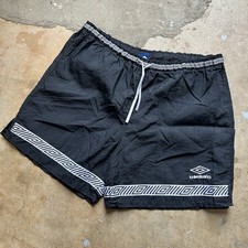 Vintage 90s Umbro Soccer Nylon Shorts Logo Striped Black Drawstring Men  s Medium