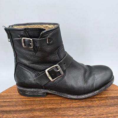 Frye Tyler Engineer Boots Womens 6.5 B Black Leather Moto Rear Zip Buckle Ankle