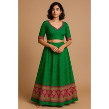 Vibrant Green Leaf-Patterned Lehenga Choli Set