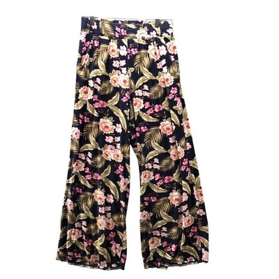 O'Neill Floral Wide Leg Pants Womens S Navy Tropical Pull On Jersey Knit