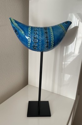 Italian Bitossi Proud Bird Ceramic Sculpture Pottery Blu Rimini Blue Figurine 