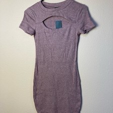 Wild Fable Mauve Dress XS Ribbed Knit Peek-a-Boo Bodice Short Sleeve