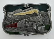 Locomotive Steam Engine Belt Buckle Bergamot Brass Works Pewter 1984 COA U-149