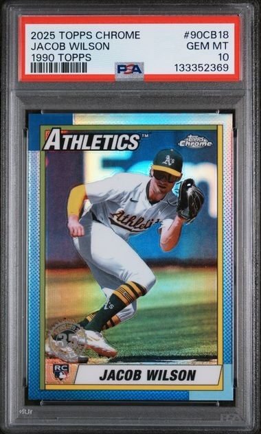Graded 2025 Topps Chrome Jacob Wilson #90CB18 1990 Topps Rookie Card PSA 10