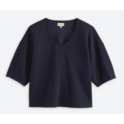 Thread & Supply Navy Scuba Knit V-Neck Short Sleeve Boxy Top Large NEW