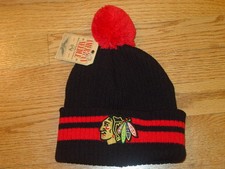 New Adult Chicago Blackhawks Winter Knit Pom Hat Cap Beanie Black Red