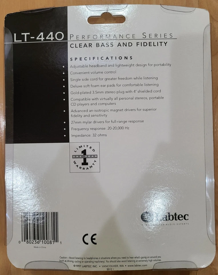 AURICULARES LABTEC LT-440 DE COLECCIÓN CON CONTROL DE VOLUMEN, ¡JUEGO SELLADO NUEVO! Foto 2 de 4