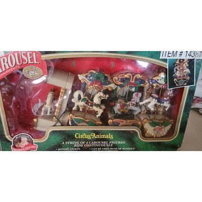 Vintage Mr Christmas animated Holiday Carousel Ornaments 4 Circus Animals Lights