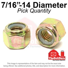 7/16"-14 Grade 8 Nylon Insert Hex Lock Nut Zinc Yellow Coarse Nylok (Pick Qty)
