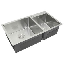 Kitchen Sink Satin Finish Stainless Steel Double Bowl Square Commercial Handmade