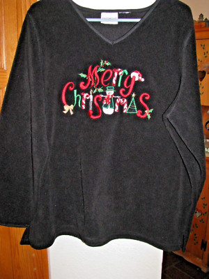 WHITE STAG Christmas Fleece Top Black Long Sleeve Women's Plus Size Holiday Top