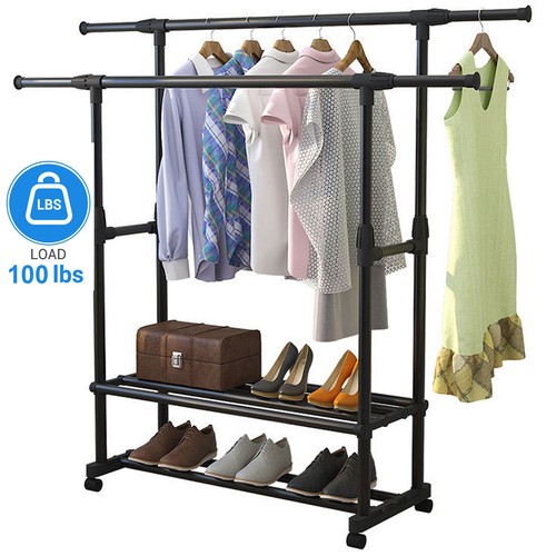 Heavy Duty Garment Rack Commercial Rolling Collapsible Clothing Shelf W/ Wheels - Picture 50 of 61